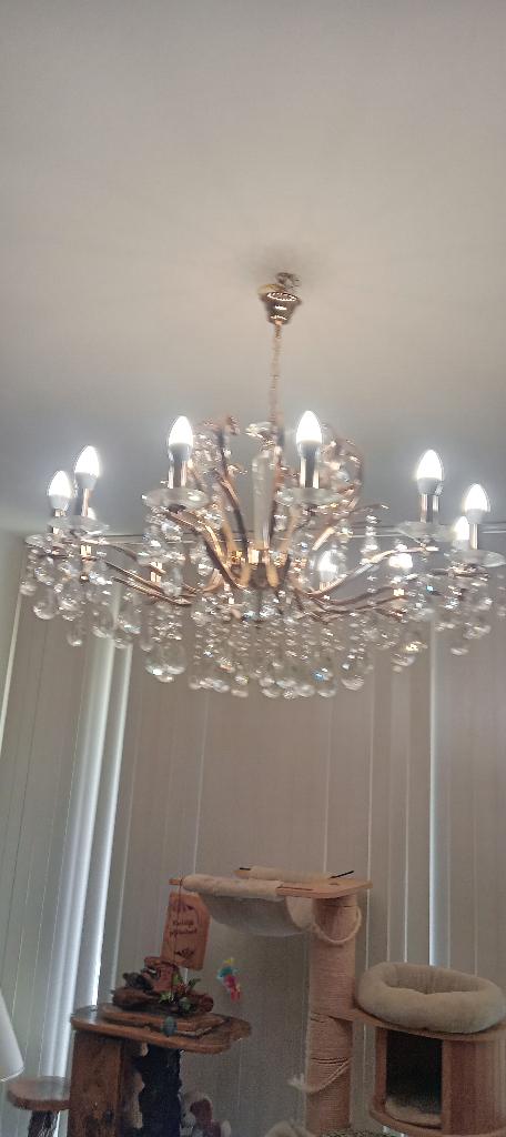 prachtige vergulde luster in kristal, Huis en Inrichting, Ophalen, Zo goed als nieuw, Glas, Klassiek