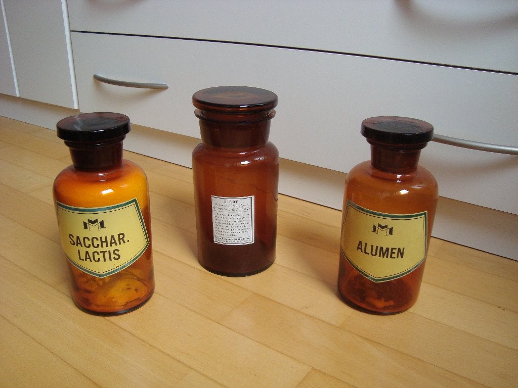 3 grands anciens flacons pharmacie, Enlèvement