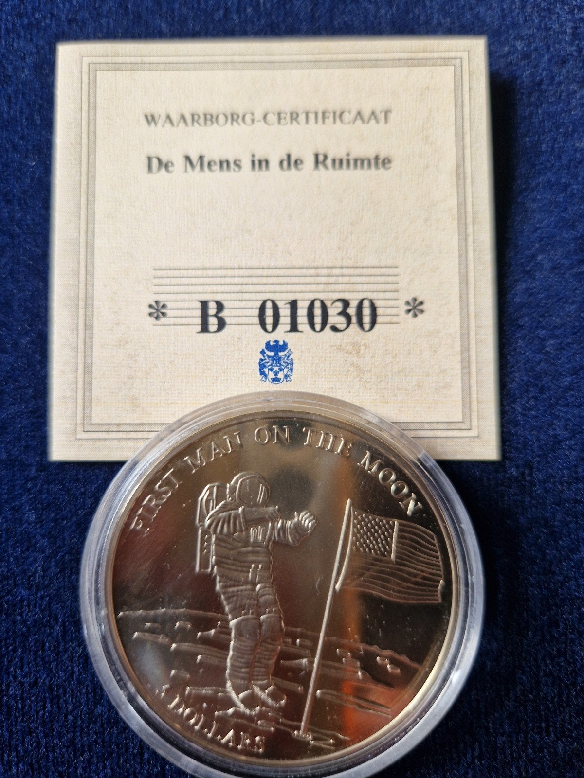 5 dollar muntstuk Liberia "First Man on the Moon", Ophalen
