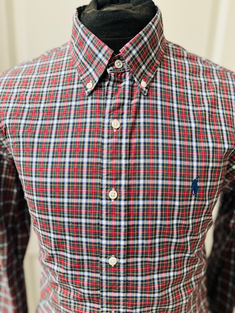 Chemise Polo Ralph Lauren Slim Fit 16½ Tartan Comme neuve, Rouge, Tour de cou 39/40 (M), Enlèvement ou Envoi, Comme neuf