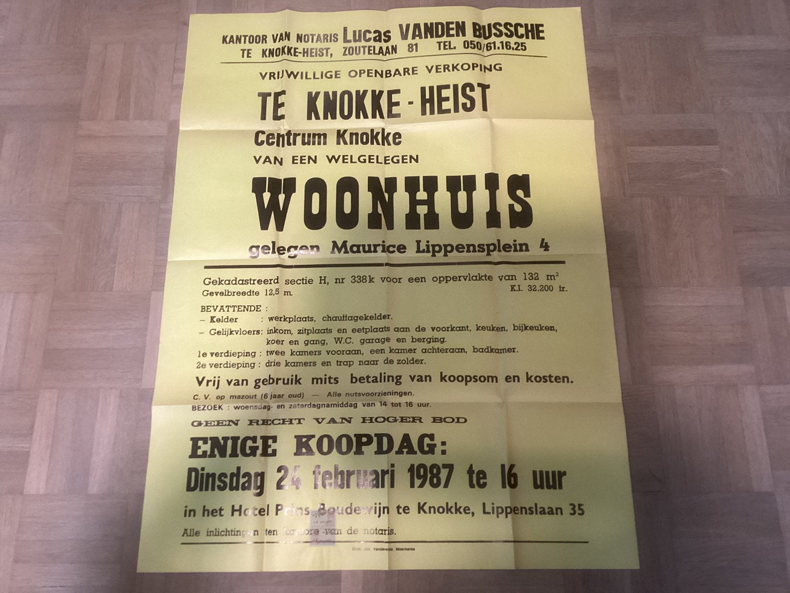 Oude affiche verkoop woonhuis te knokke-heist., Verzamelen, Ophalen of Verzenden, Zo goed als nieuw