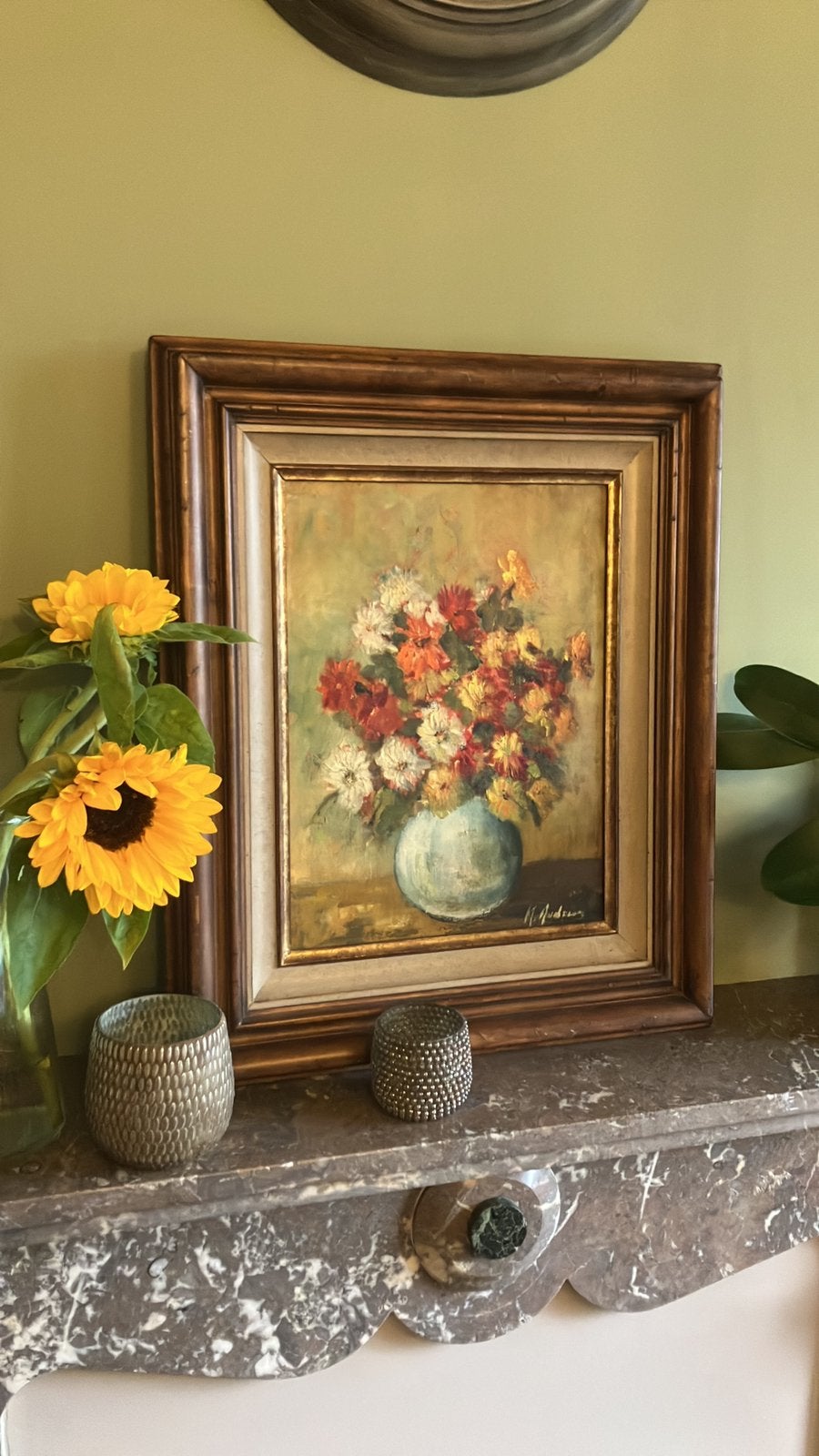 Rustiek schilderijtje met kader, Ophalen, Bloemen