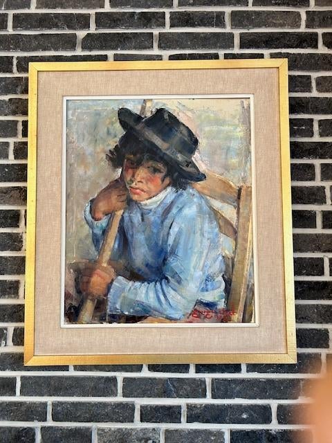 Georges Steel 1977 schilderij Kind op Stoel, Antiek en Kunst, Kunst | Schilderijen | Klassiek, Ophalen