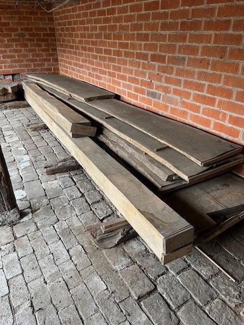 Eiken planken 54 mm dikte + schijven 12 cm, Doe-het-zelf en Bouw, Hout en Planken, Ophalen, Eiken, Zo goed als nieuw, 50 mm of meer