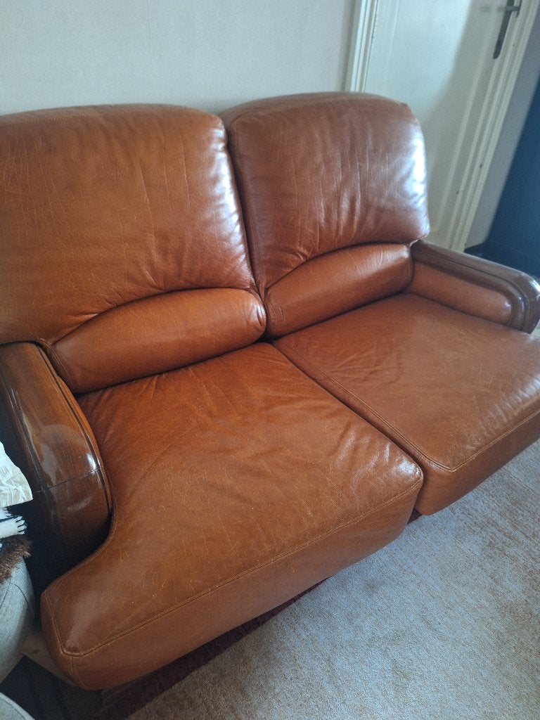 Complete lederen salon, Huis en Inrichting, Ophalen, Gebruikt, Hout, Rechte bank