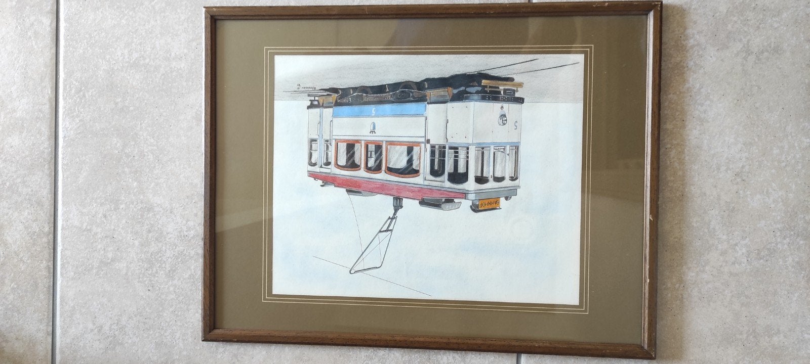 Dessin d'art : tramway suédois historique signé « Sörensen », Enlèvement ou Envoi