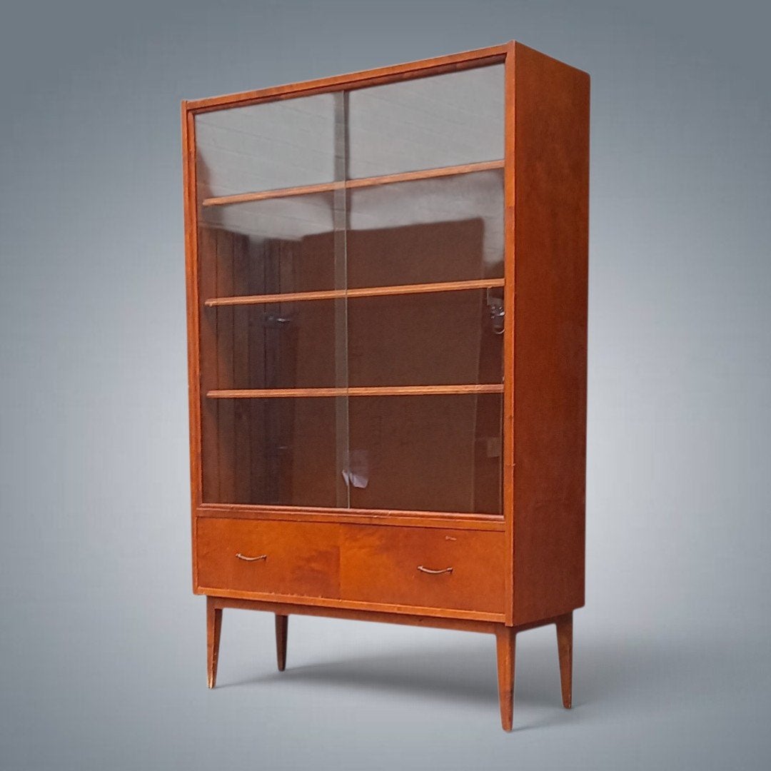 Bibliothèque étagère Vintage Imexcotra Bouleau 1960's, Maison & Meubles, Armoires | Vitrines, Enlèvement, Verre, Avec porte(s)