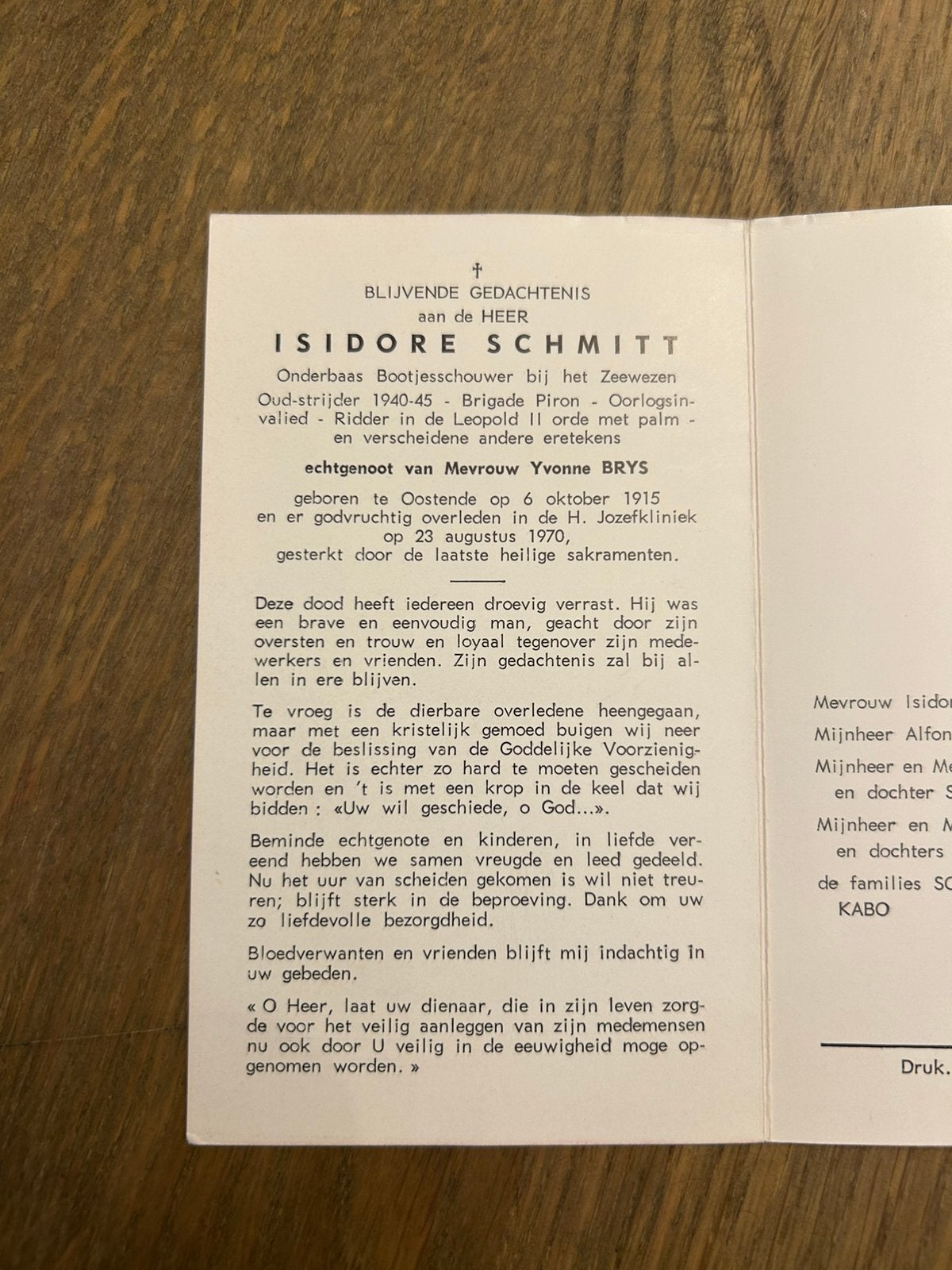 Rouwkaartje oorlogsvrijwilliger Brigade Piron, Collections, Enlèvement ou Envoi