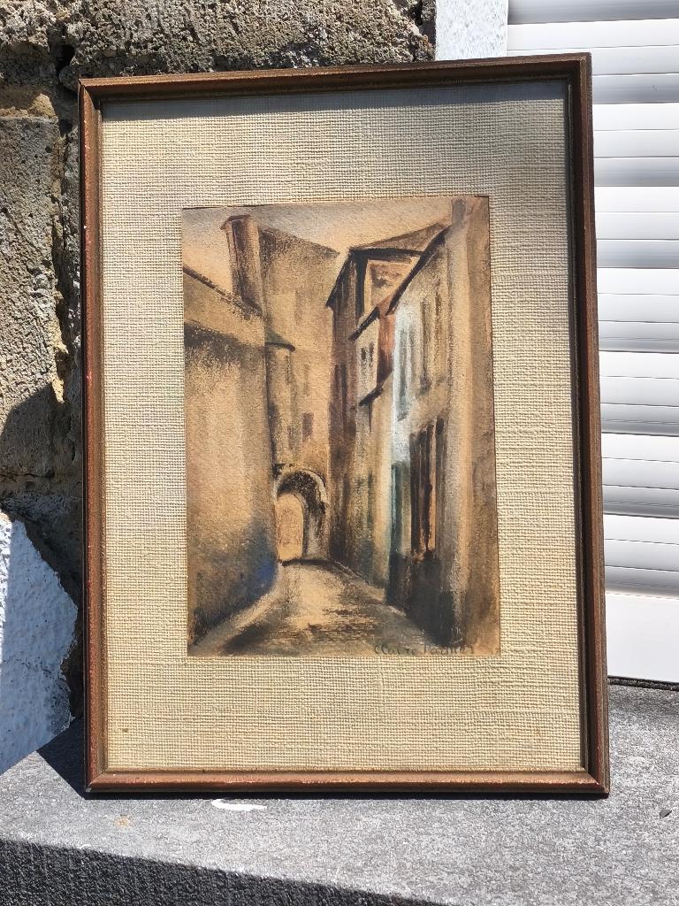 Pastel ruelle de Bruxelles signe claire paques, Antiquités & Art, Enlèvement ou Envoi