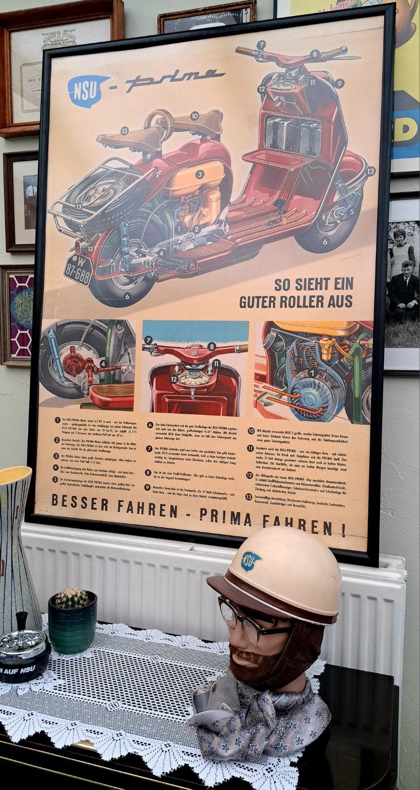 NSU Prima showroom poster A0 1956 - TOP reproductie, Rechthoekig Staand, Deurposter of groter, Nieuw, Ophalen of Verzenden