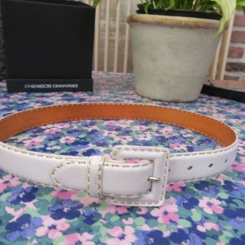 Riem leder wit Just Campagne - lengte 92 cm - br 3 cm, Kleding | Dames, 3 tot 5 cm, Tailleriem, Ophalen of Verzenden, Just Campagne