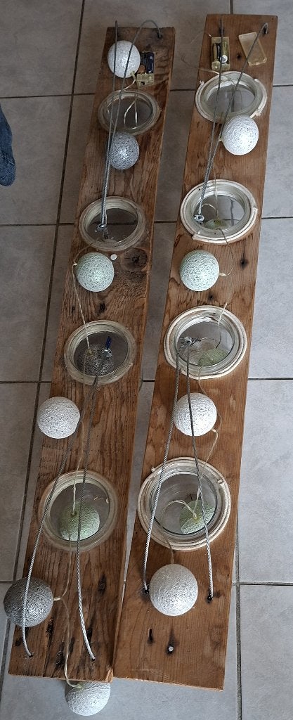 2 lampes suspendues Country avec bocaux en verre, Maison & Meubles, Enlèvement, Comme neuf, Bois, Autres culots