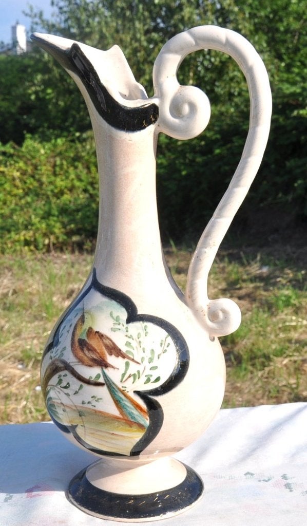 vase aiguière bequet decor a l'oiseau, Antiquités & Art, Enlèvement ou Envoi