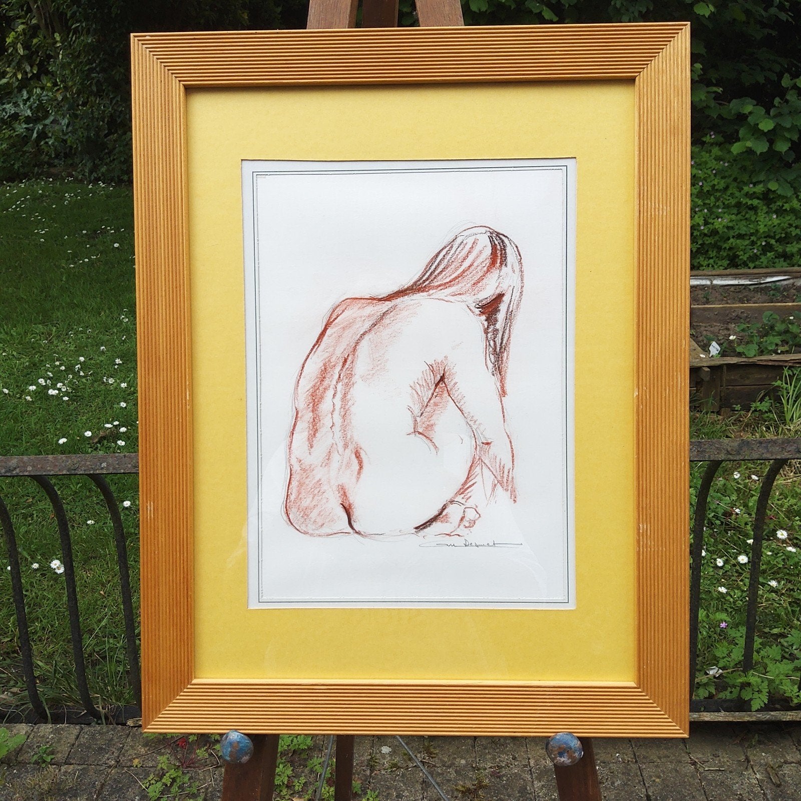 Originele pasteltekening. Ingelijst 46 x 36 cm., Ophalen, Tekening, Pasteltekening, Gesigneerd