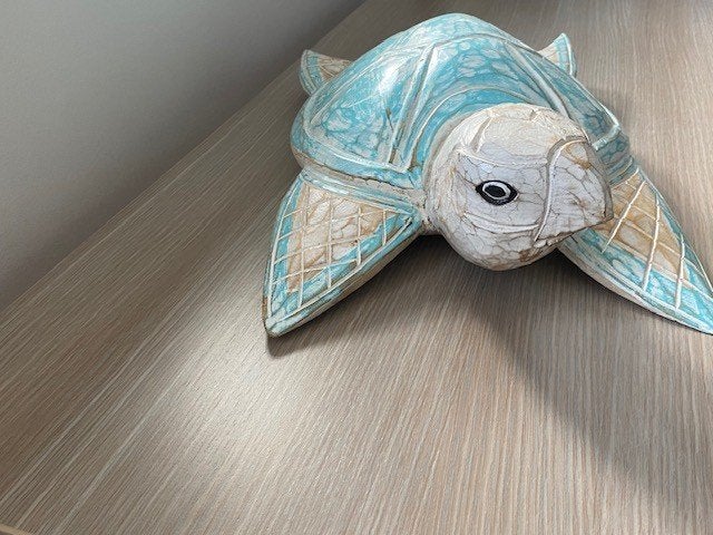 Houten schildpad  Ibiza style blauw/beige, Ophalen, Hout, Beige, Boho