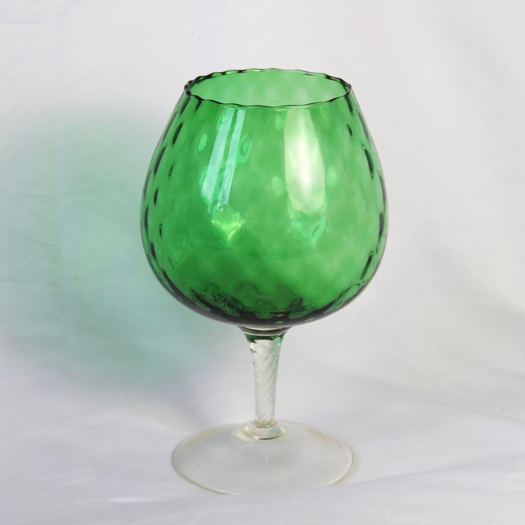Vintage Empoli/Murano  Bokaal - Groen Optic Glas - 28,5 cm, Antiek en Kunst, Ophalen of Verzenden