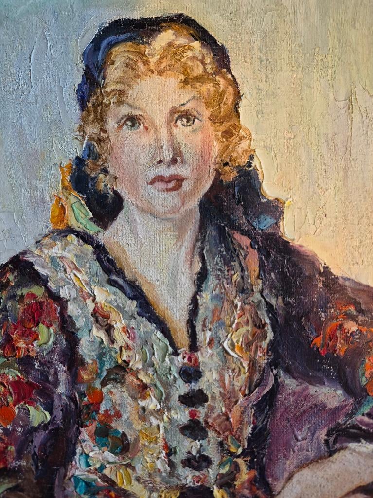 portret van een vrouw in traditionele kleding, Antiquités & Art, Art | Peinture | Classique, Enlèvement ou Envoi