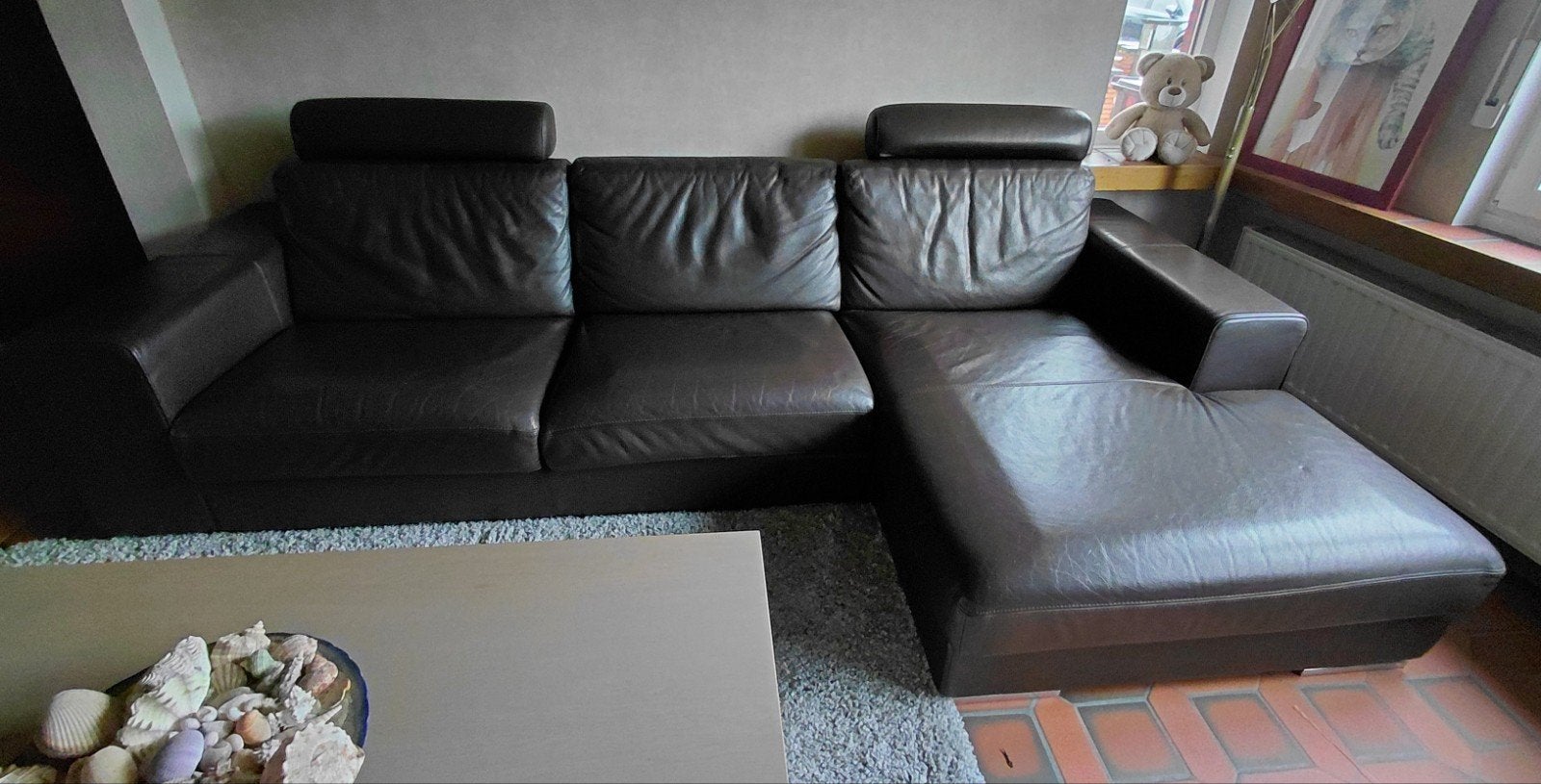 Leren zetel XL formaat, Huis en Inrichting, Ophalen, 300 cm of meer, Italiaans design, Vierpersoons of meer
