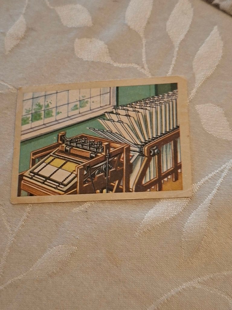 prentje/chromo : Zeefdrukmachine/Chocolade Jacques, Ophalen of Verzenden, Gebruikt, Overige onderwerpen, Prent