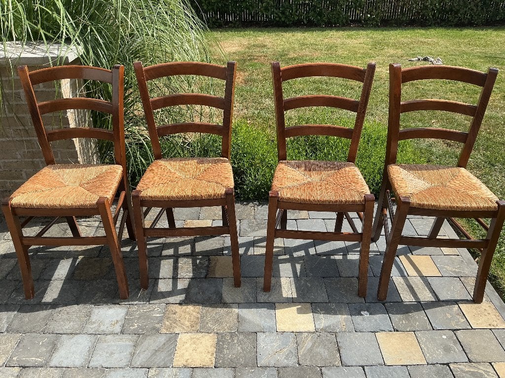 4 chaises en bois avec sièges en osier, Maison & Meubles, Chaises, Enlèvement, Utilisé, Bois, Quatre