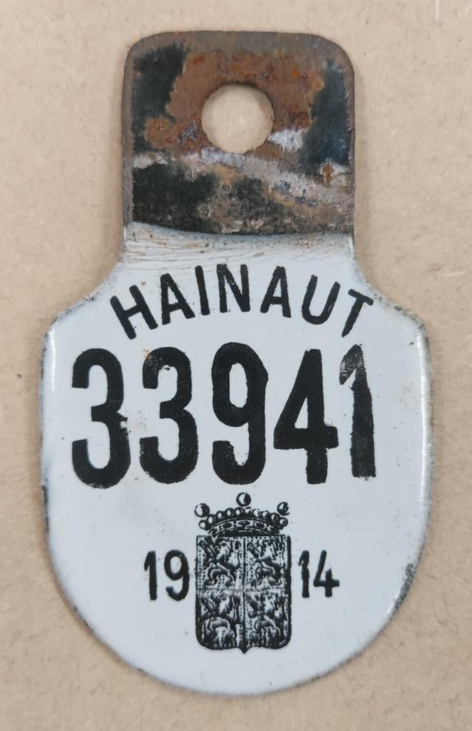 Plaque de velo du Hainaut 1914, Collections, Enlèvement ou Envoi, Utilisé