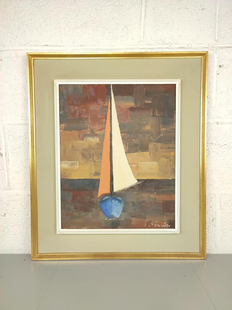 E. De Gezelle - schilderij schip, Antiek en Kunst, Ophalen of Verzenden