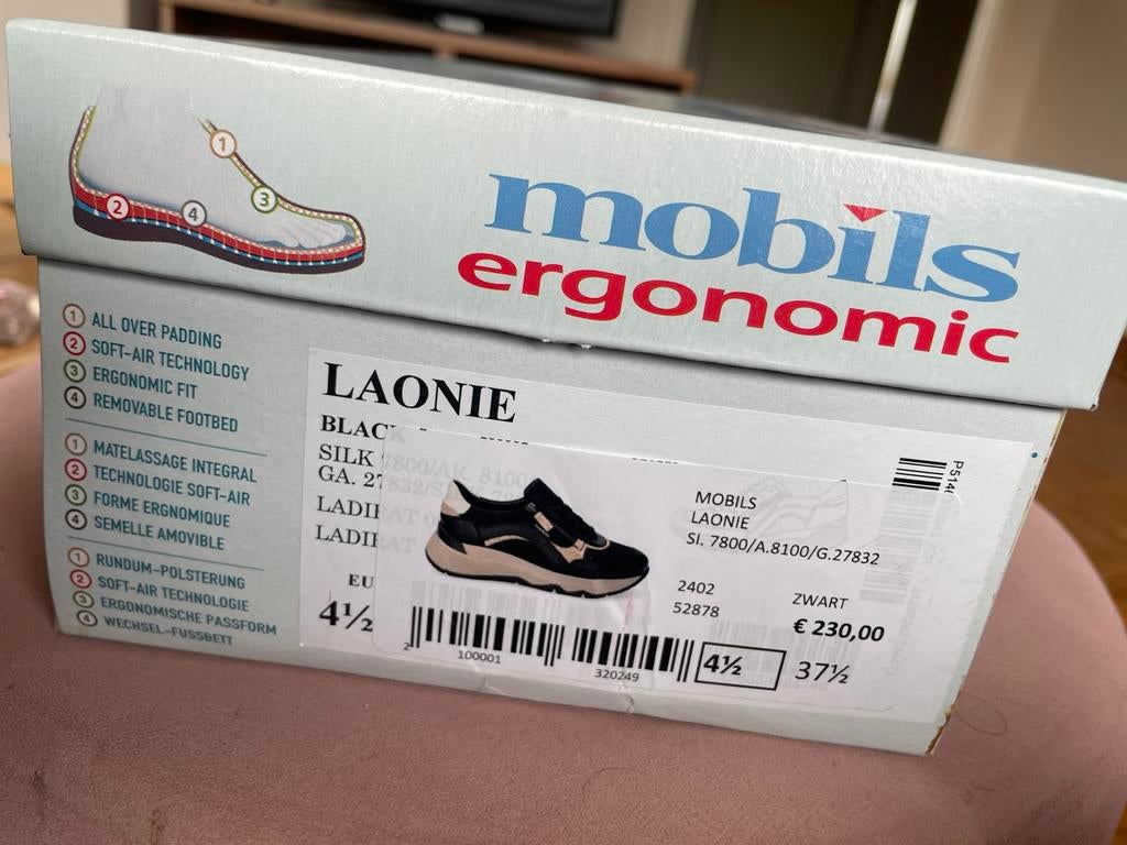 Sneakers mephisto, zwart, maat 37,5. Nieuw 1x gedragen, Ophalen, Zwart, Nieuw, Sneakers