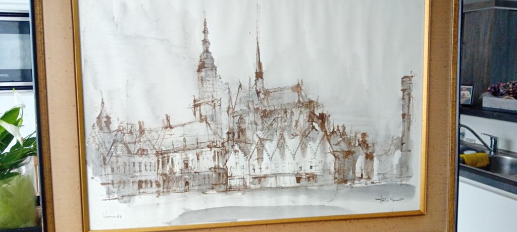 Pentekening matkt van Veurne José Van Gucht, Antiquités & Art, Art | Lithographies & Sérigraphies, Enlèvement