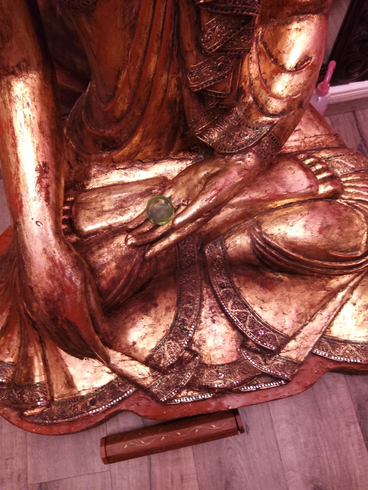 Grote houten boedha 140cm op 120cm  oud en mooi beeld, Antiek en Kunst, Ophalen, Beeld, Man