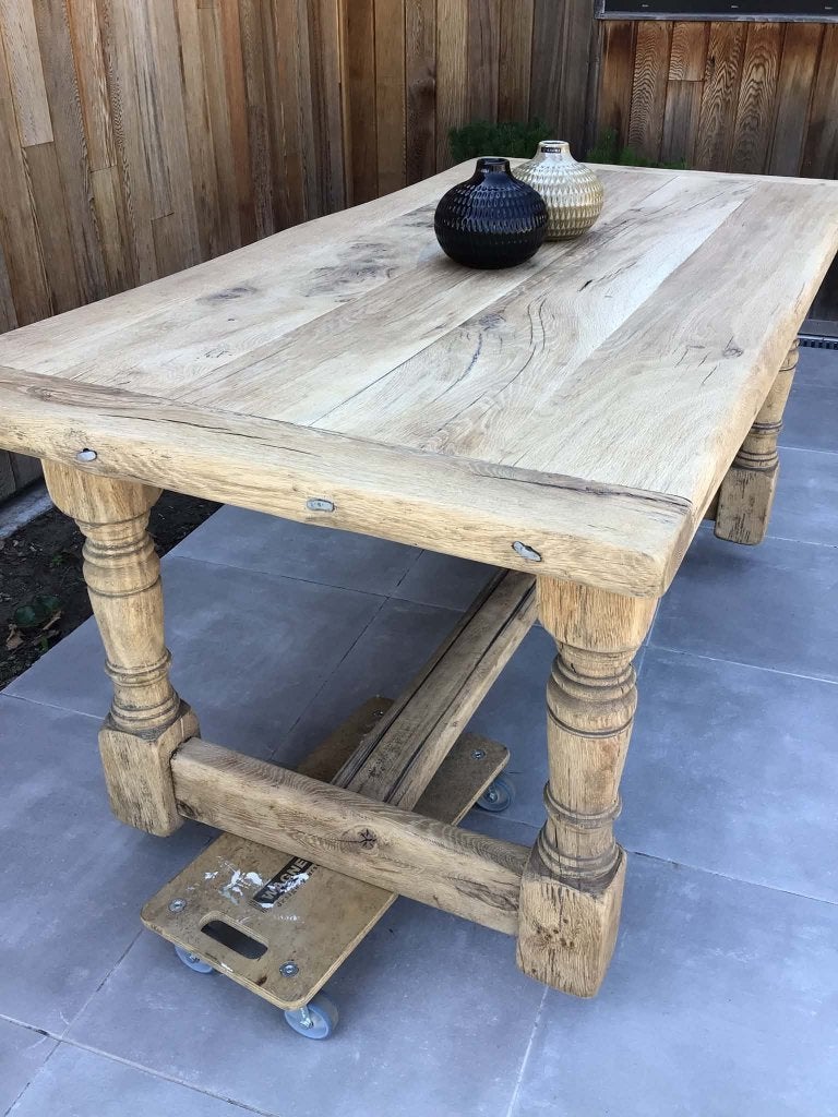 Fraaie spaanse antieke boeren eettafel, Ophalen, Eikenhout, Nieuw, 50 tot 100 cm