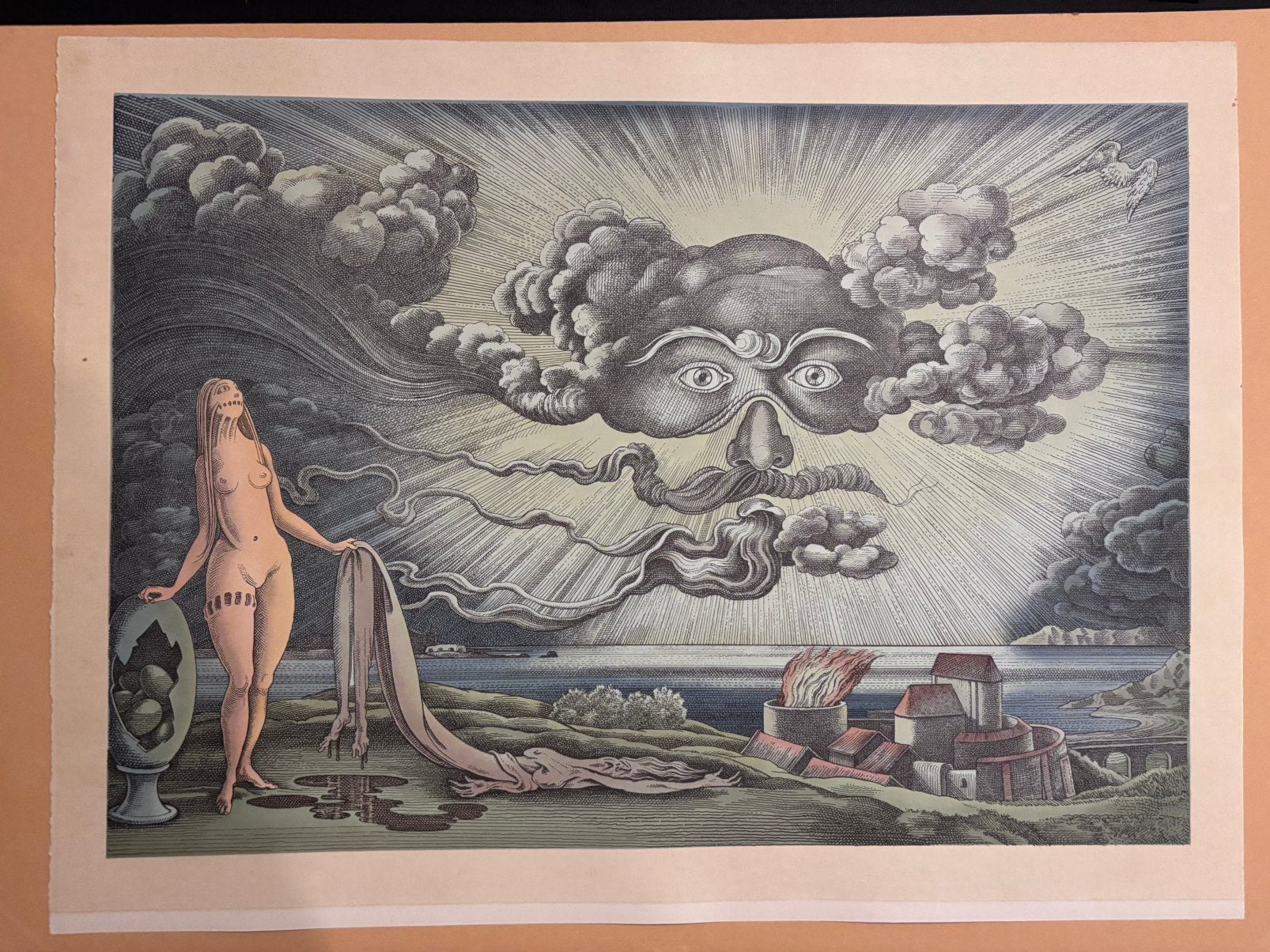 Surrealistische Litho Fabius von Gugel :Augen des Schicksals, Enlèvement ou Envoi, Lithographie