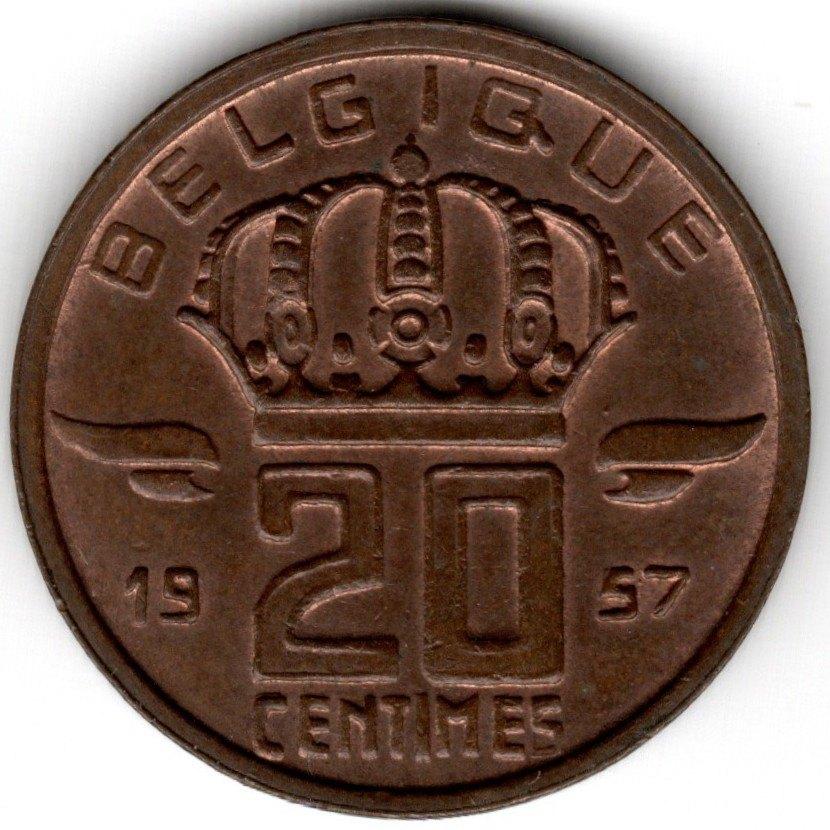 België : 20 Centimes 1957  KM#146  Ref 16243, Postzegels en Munten, Munten | België, Ophalen of Verzenden, Brons, Losse munt