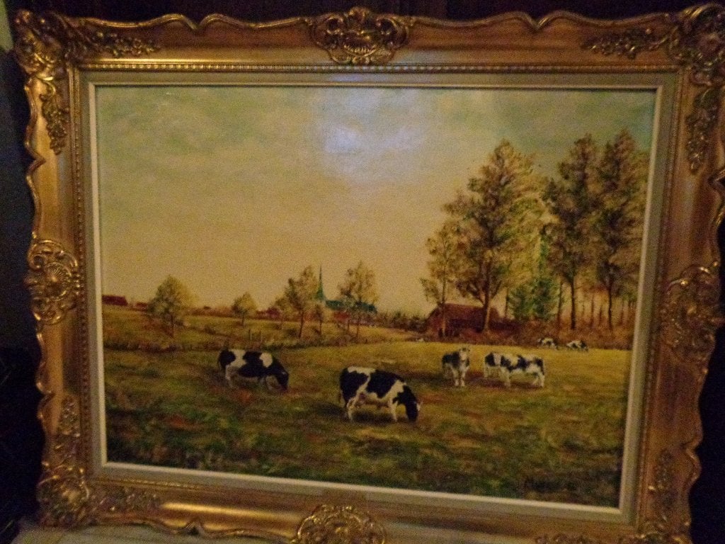 *Grande belle peinture ancienne signée (XIXe siècle), Antiquités & Art, Enlèvement ou Envoi, Peint à la main, Toile