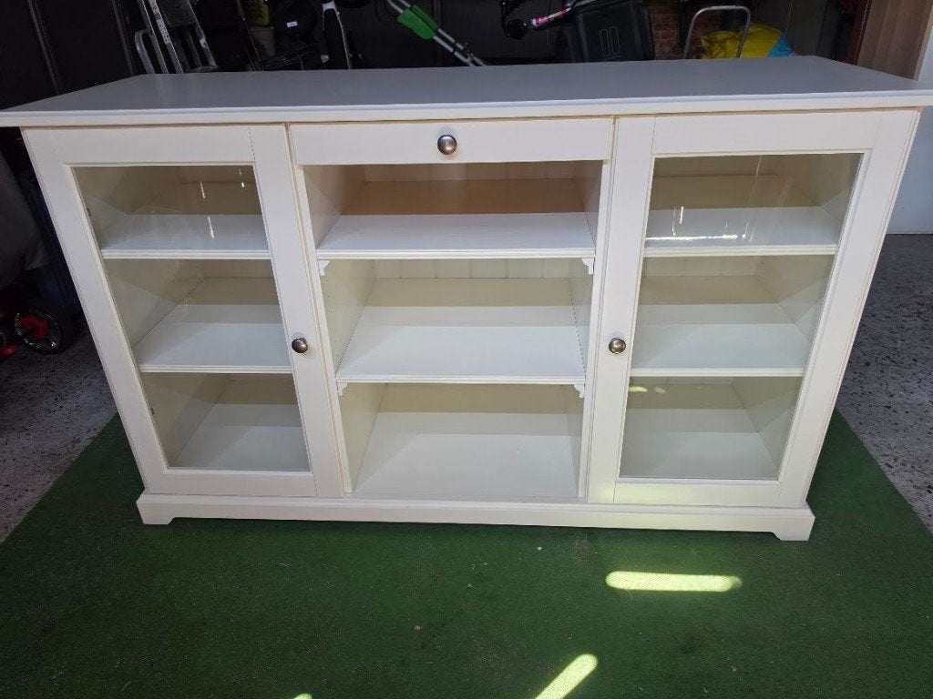 Dressoirkast wit met glazen deuren, 25 à 50 cm, 100 à 150 cm, Enlèvement, Utilisé