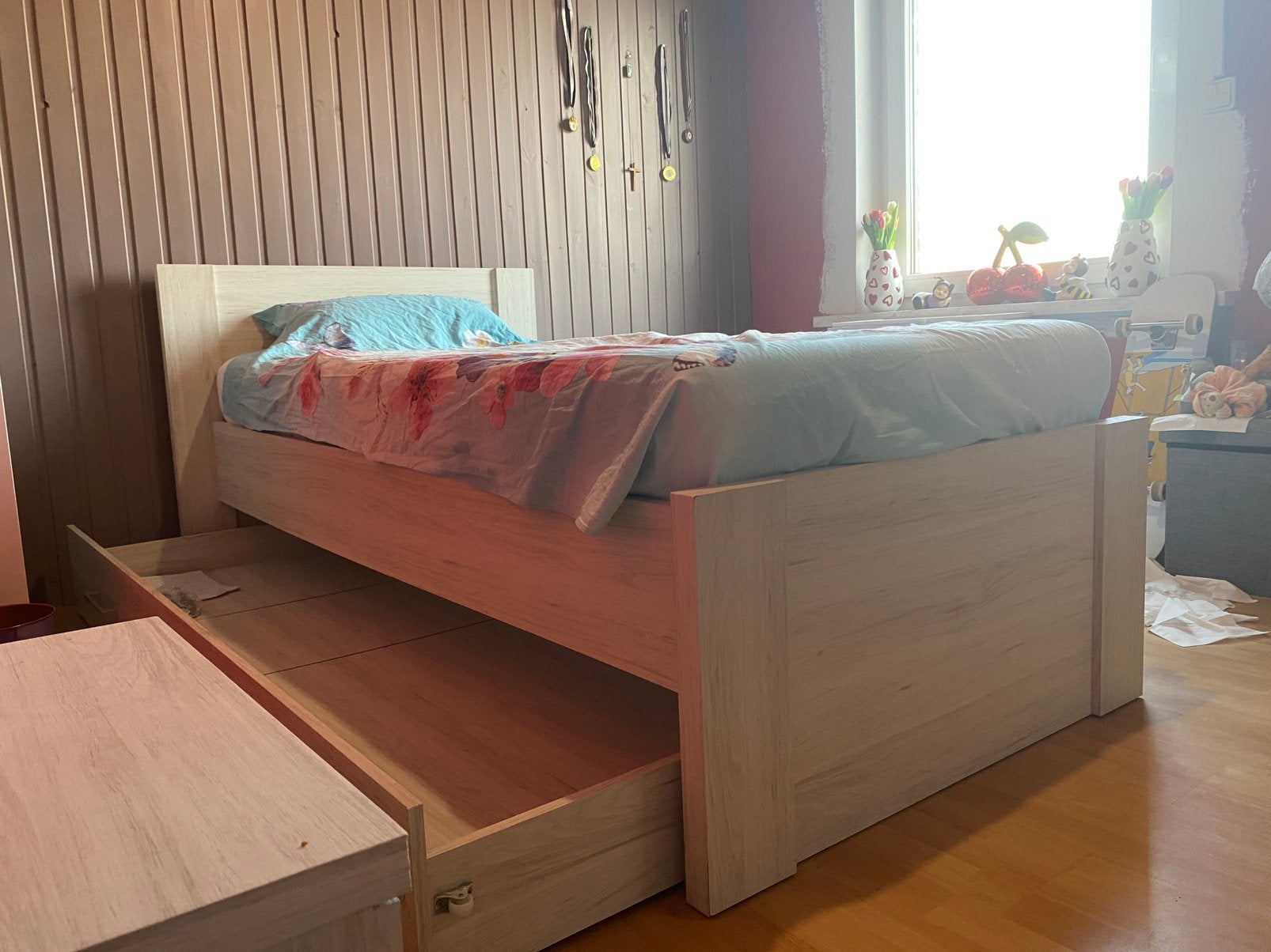Bed, lattenbodem en matras, Huis en Inrichting, Slaapkamer | Complete slaapkamers, Ophalen, Gebruikt, Eenpersoons