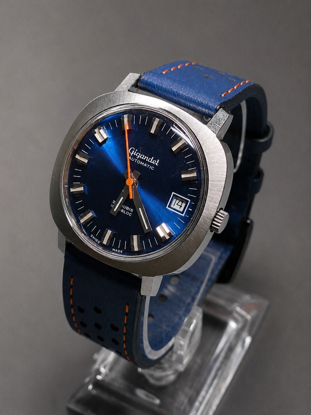 Gigandet Blue Sunburst Automatic – ETA 2783 – Freshly Servic, Enlèvement ou Envoi