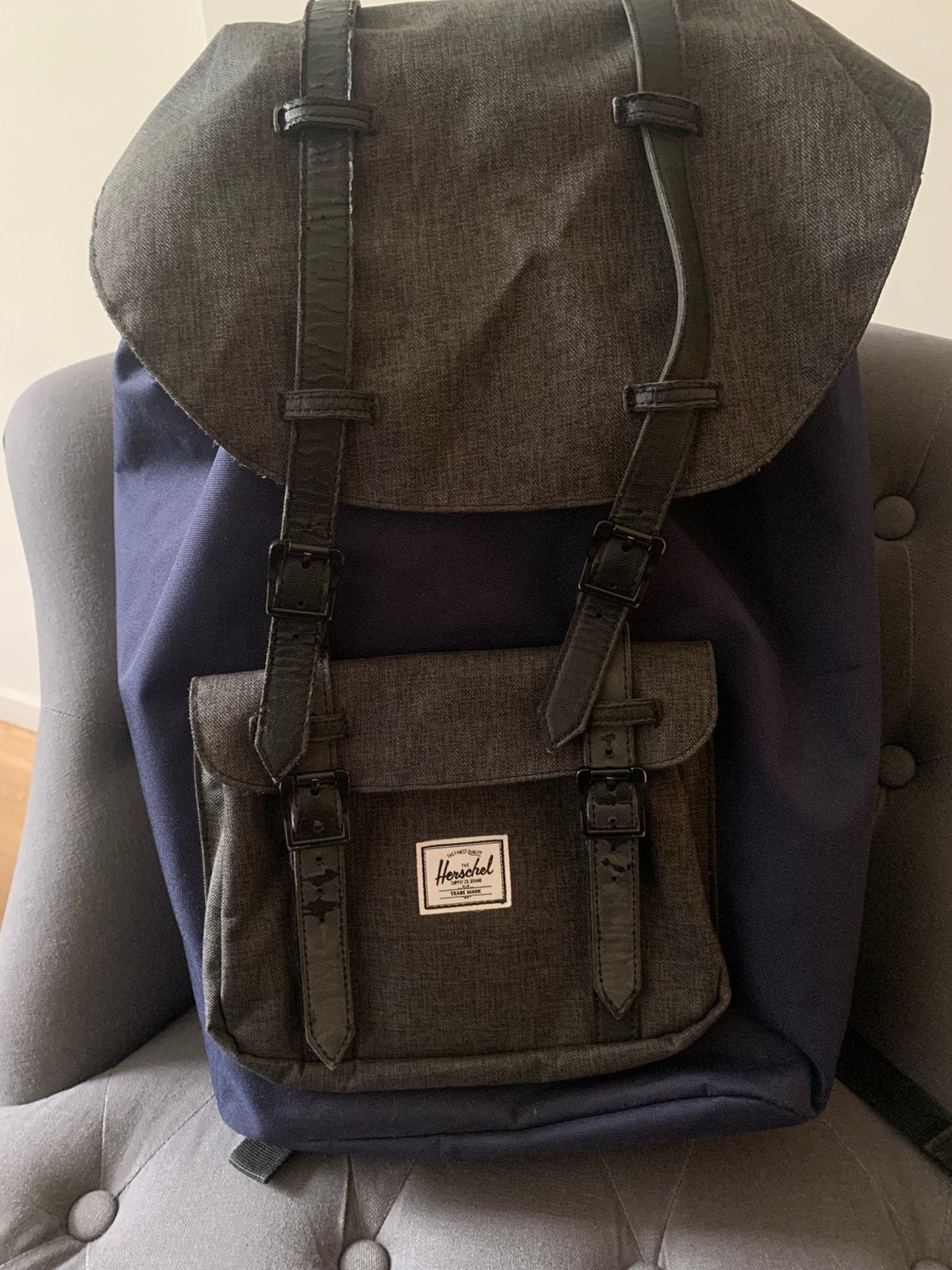 Sac à dos Herschel Supply Co. bleu marine gris grand, Enlèvement ou Envoi, Utilisé, Bleu