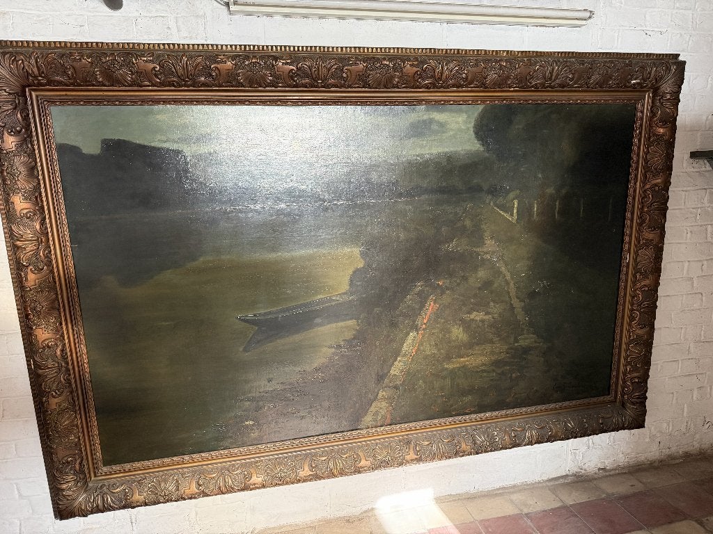 Schilderij Louis Gustave Cambier, Antiek en Kunst, Ophalen, Doek, Bijzondere lijst, Landschap
