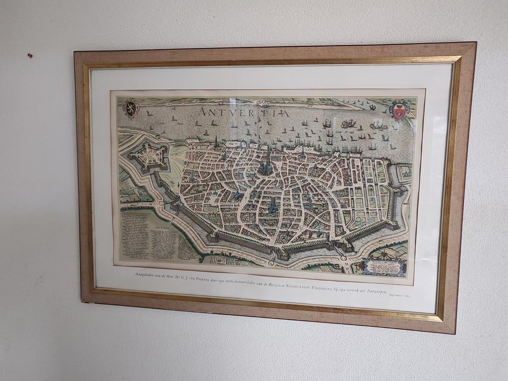 Oude 16e stadskaart Antwerpen ( Antverpia ), Antiek en Kunst, Kunst | Etsen en Gravures, Gravure, Origineel, Ophalen