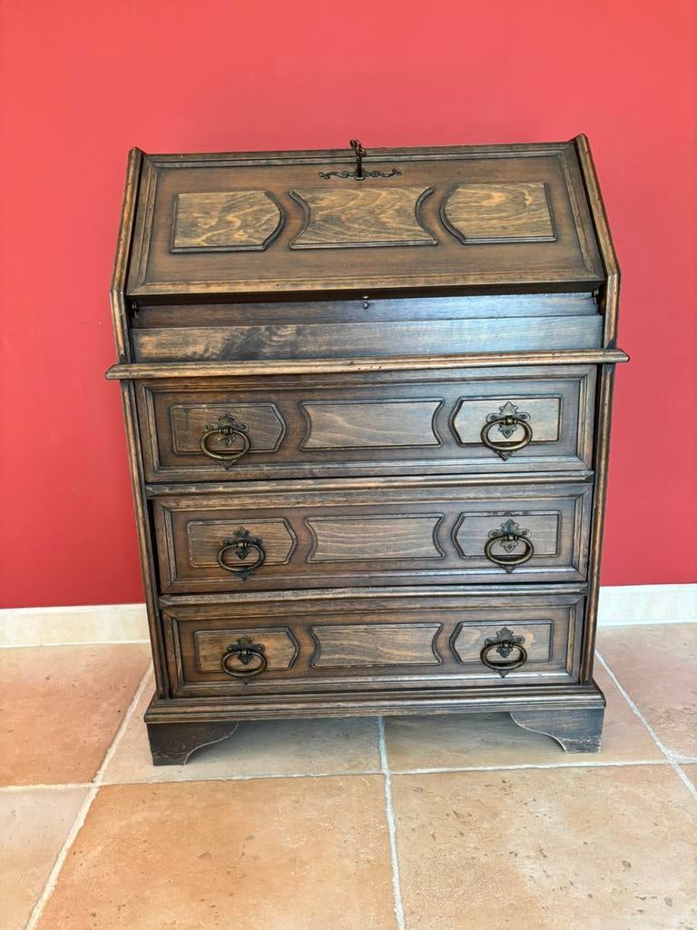 Klein houten secretaressebureau — vintage, Huis en Inrichting, Kasten | Secretaires, Ophalen, Gebruikt