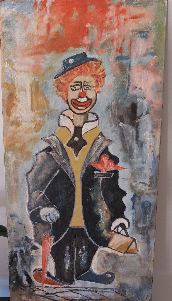 schilderij clown, Antiek en Kunst, Ophalen, Gesigneerd, Figuren