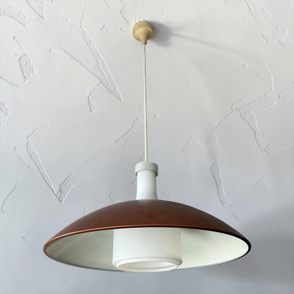Lampe suspendue/lustre vintage en métal orange rouille, Antiquités & Art, Enlèvement