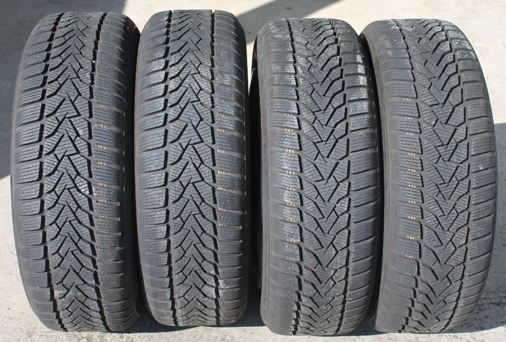4x pneus hiver + jantes + enjoliveurs, Ophalen, Gebruikt, 16 inch, Winterbanden