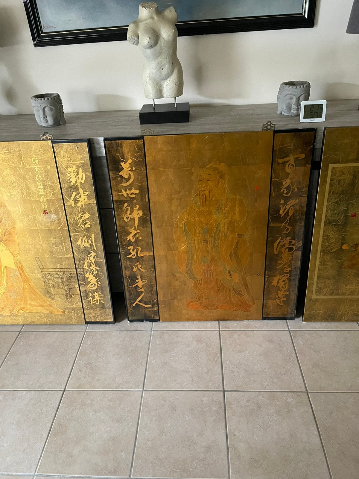 Mooi aziatisch drieluik, Antiek en Kunst, Ophalen, Op te hangen