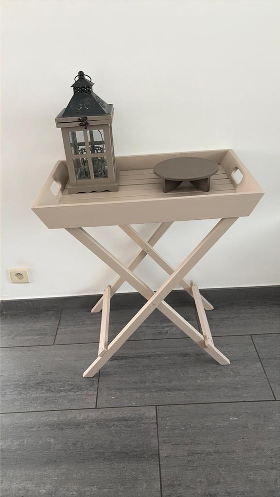 Plateau Butler + lampe à vent + porte-plantes, 55 à 75 cm, Comme neuf, Landelijk, Enlèvement