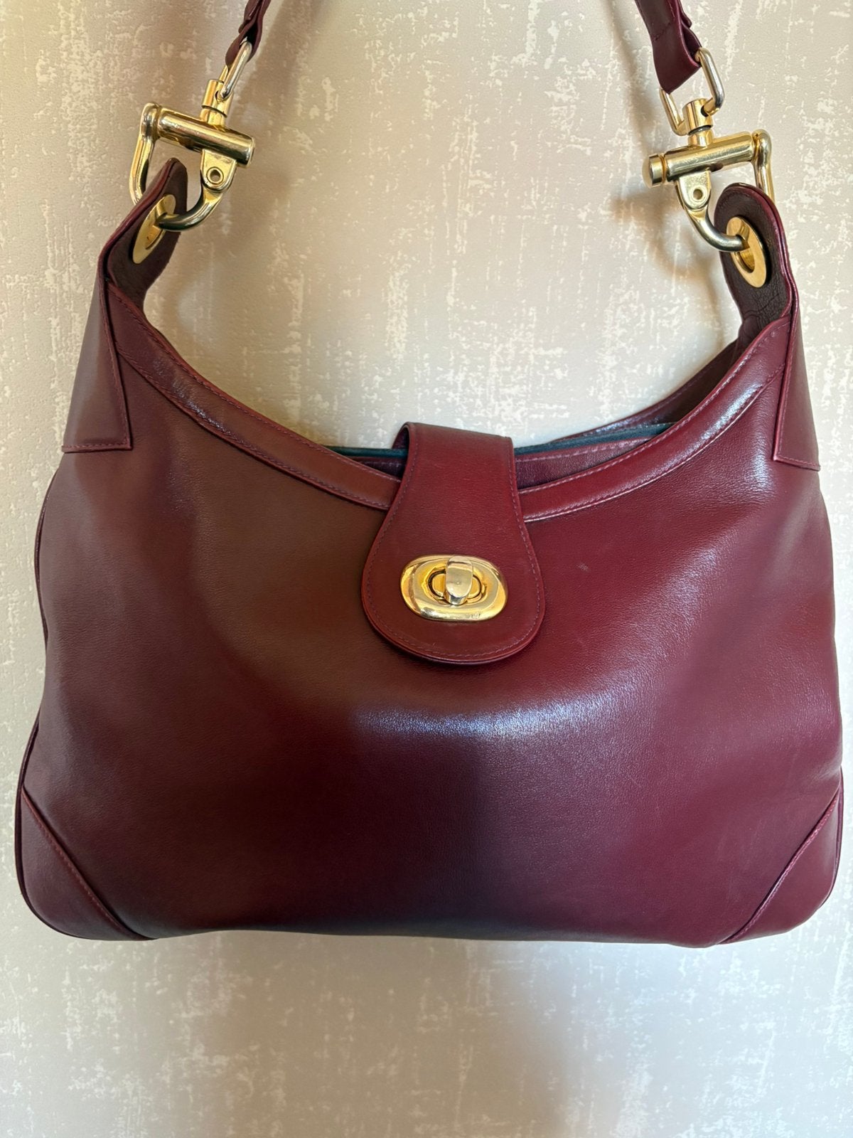 Vintage burgundy lederen schoudertas, Enlèvement ou Envoi, Comme neuf
