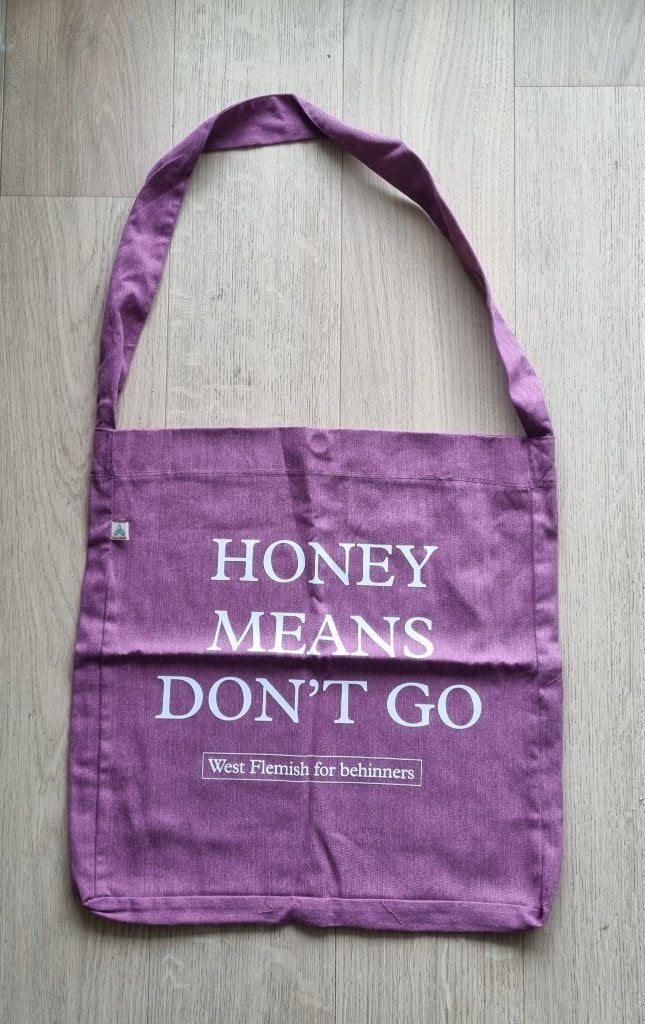 Tote bag West Flemish for behinners, 'Honey means don't go", Ophalen of Verzenden, Nieuw, Paars, Overige merken