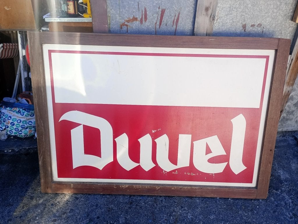 Brasserie bière pare-vent de terrasse Duvel, Collections, Enlèvement, Utilisé, Panneau, Plaque ou Plaquette publicitaire, Duvel