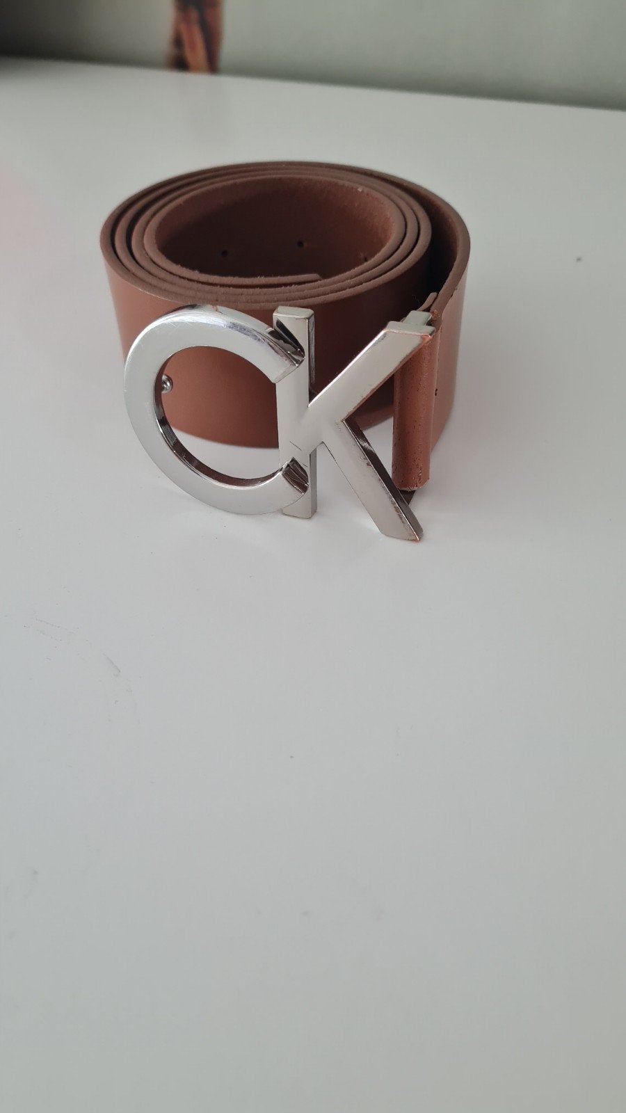 Ceinture Calvin Klein cuir lisse marron T85 logo CK, Enlèvement, Ceinture