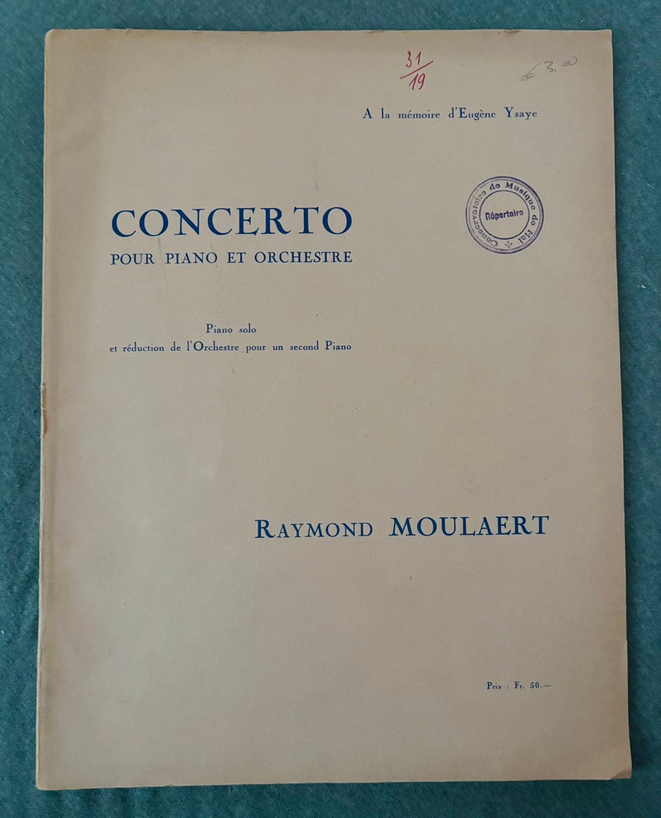 Partition pour piano « Concerto » Raymond Moulaert, Musique & Instruments, Partitions, Enlèvement ou Envoi, Utilisé, Piano, Classique